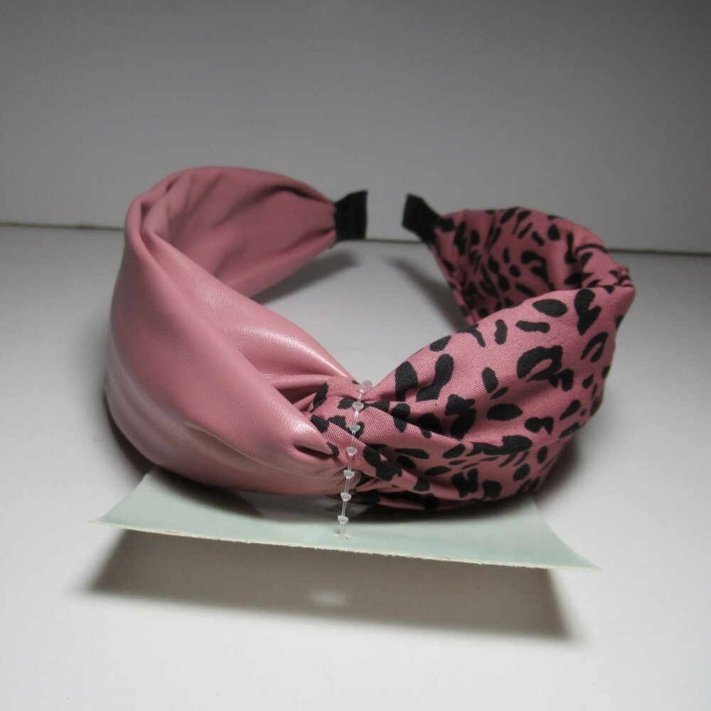 Pink Headband Pleather & Leopard Animal Print, Chunky Wide Retro Cute Kawaii New